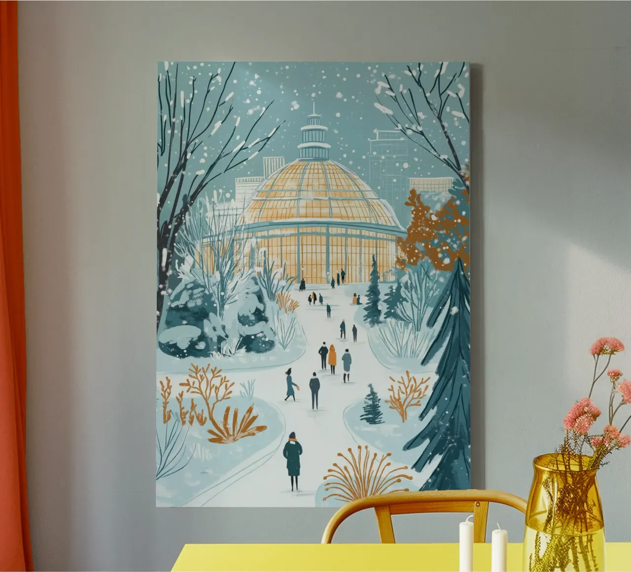 Snowy Conservatory Winter - Botanical Garden Art Print canvas with Floater frame by ClubArt