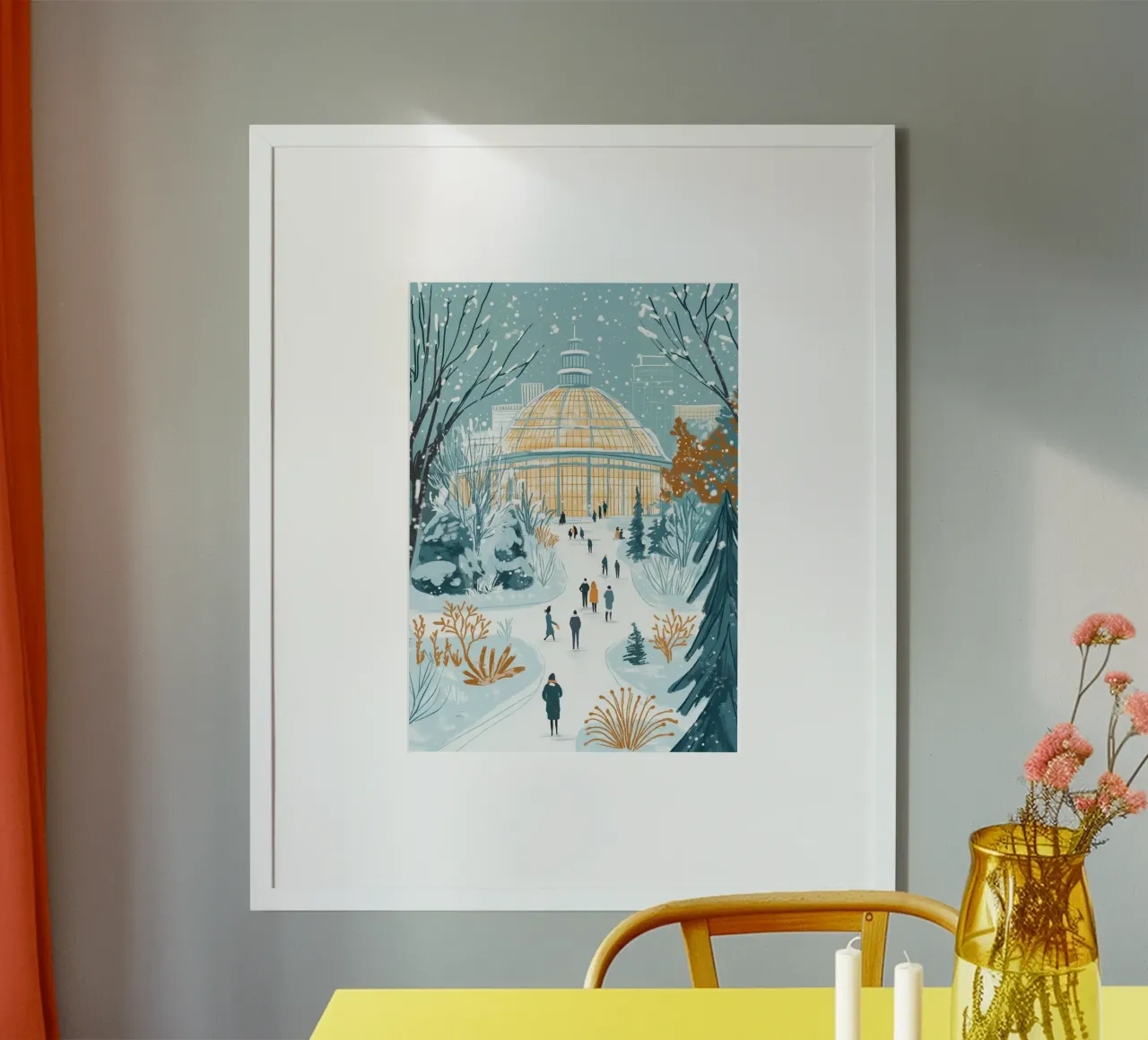 Conservatorio innevato d'inverno - Stampa d'arte del giardino botanico poster con telaio in plastica da ClubArt