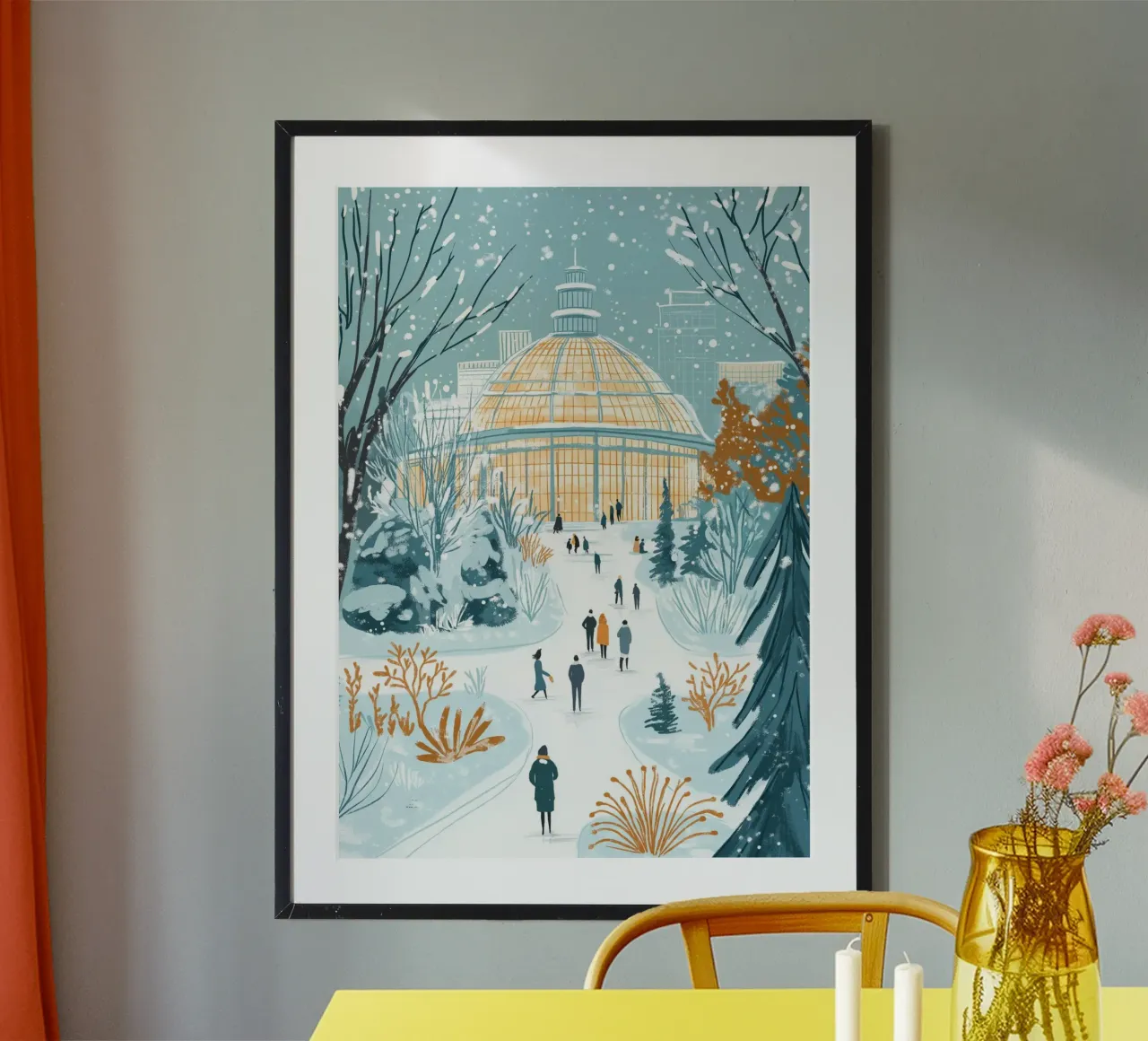 Conservatorio innevato d'inverno - Stampa d'arte del giardino botanico poster con telaio in plastica da ClubArt