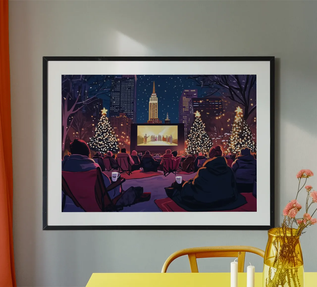 Serata cinematografica invernale all'aperto - Parco cittadino di NYC in festa poster da ClubArt