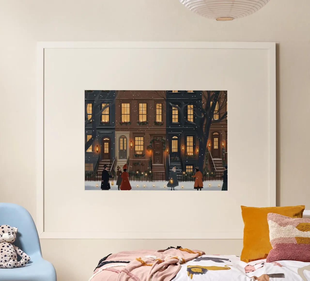 Gemütlicher Brownstone-Abend - Verschneite Weihnachtslieder Kunst Poster von ClubArt