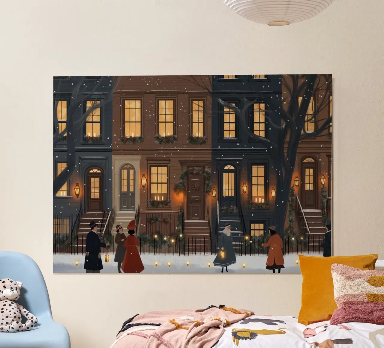 Gemütlicher Brownstone-Abend - Verschneite Weihnachtslieder Kunst Poster von ClubArt