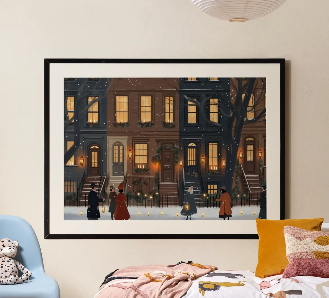 Gemütlicher Brownstone-Abend - Verschneite Weihnachtslieder Kunst Poster von ClubArt