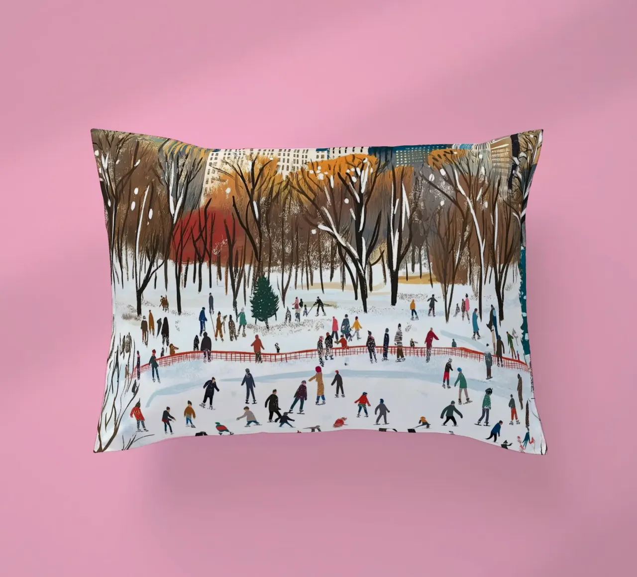 Pista di pattinaggio del Central Park di New York - Divertimento invernale con i pattini innevati cuscino da ClubArt