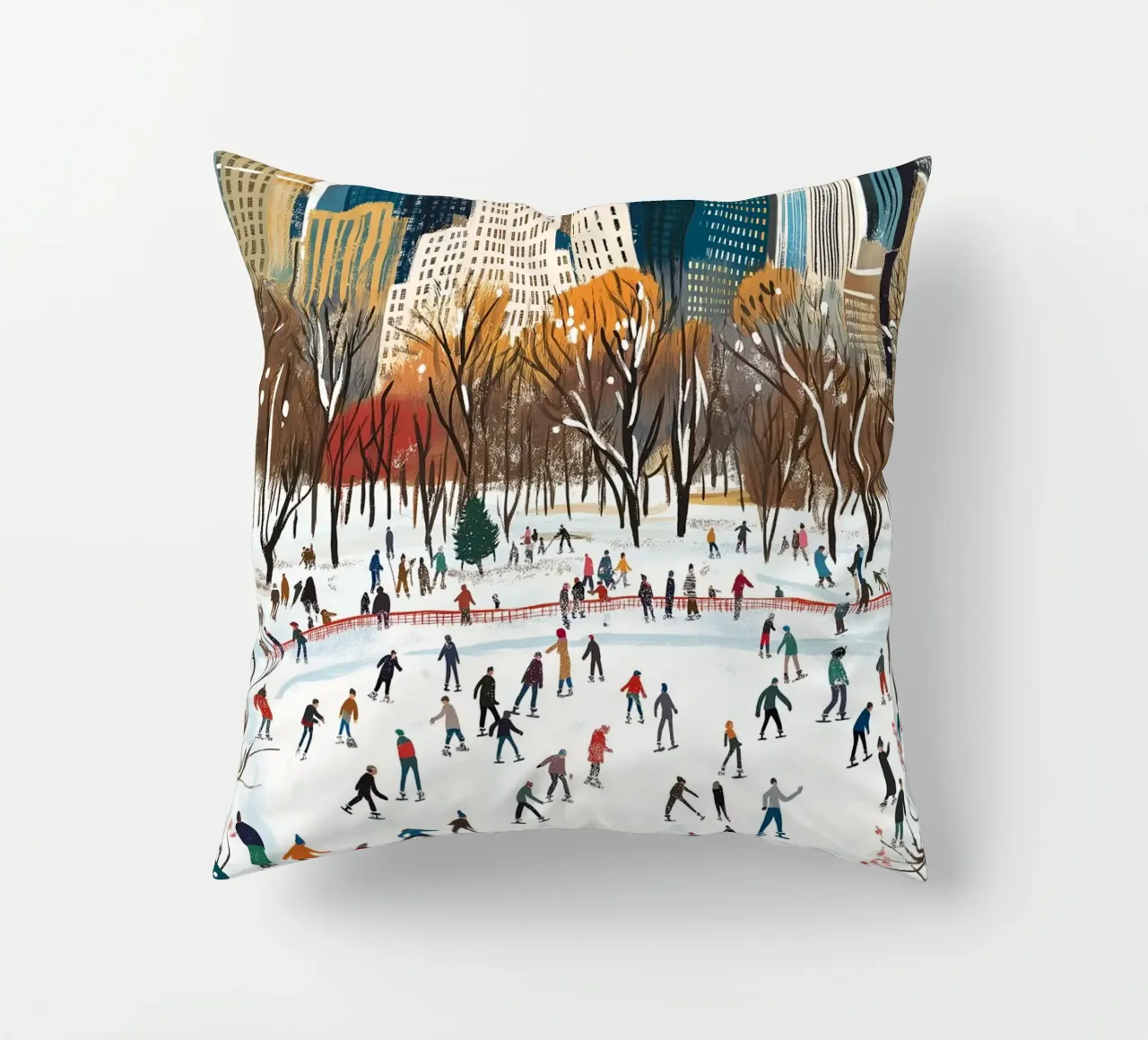 Pista di pattinaggio del Central Park di New York - Divertimento invernale con i pattini innevati cuscino da ClubArt