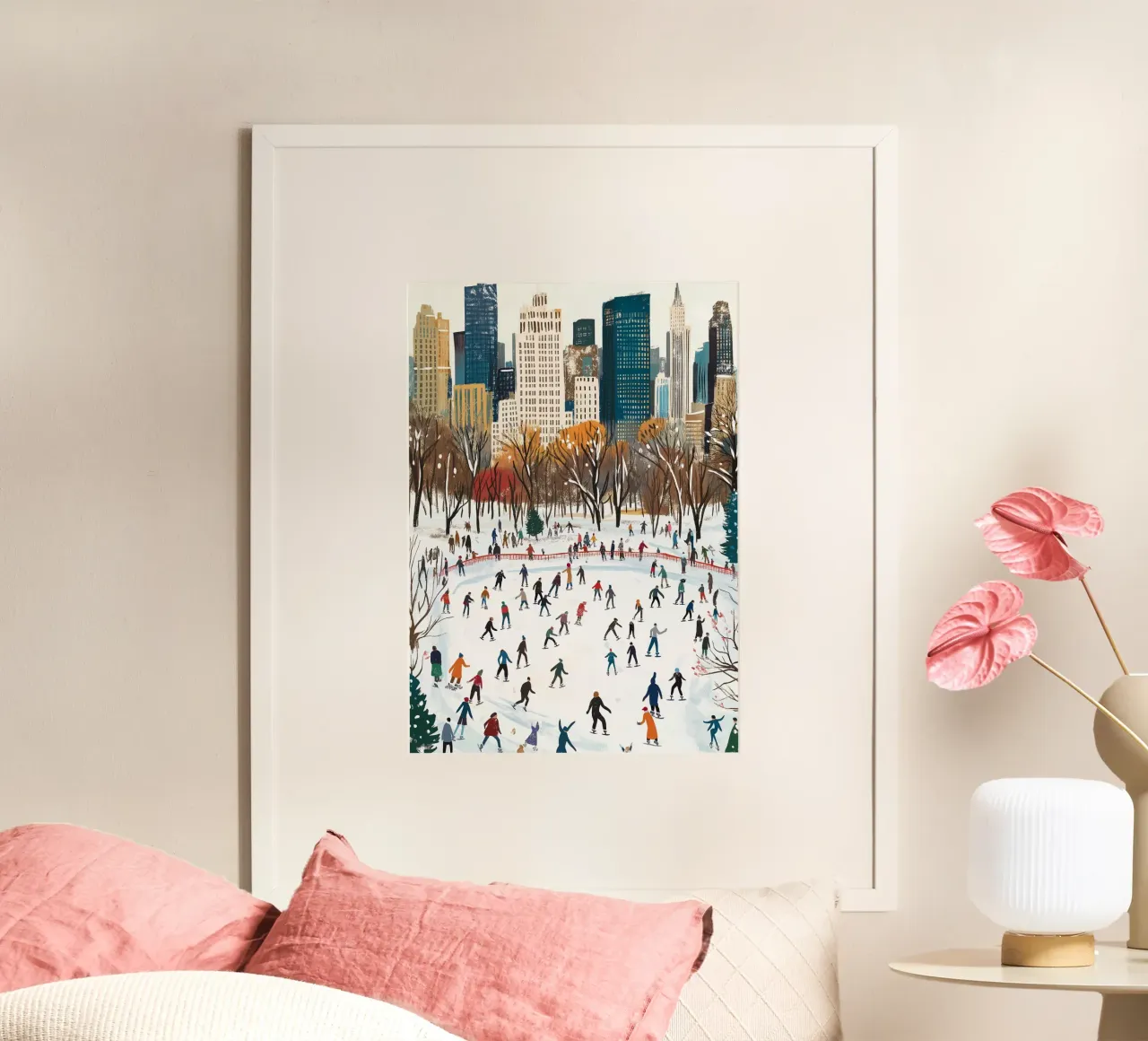 NYC Central Park ijsbaan - winters schaatsplezier in de sneeuw poster van ClubArt
