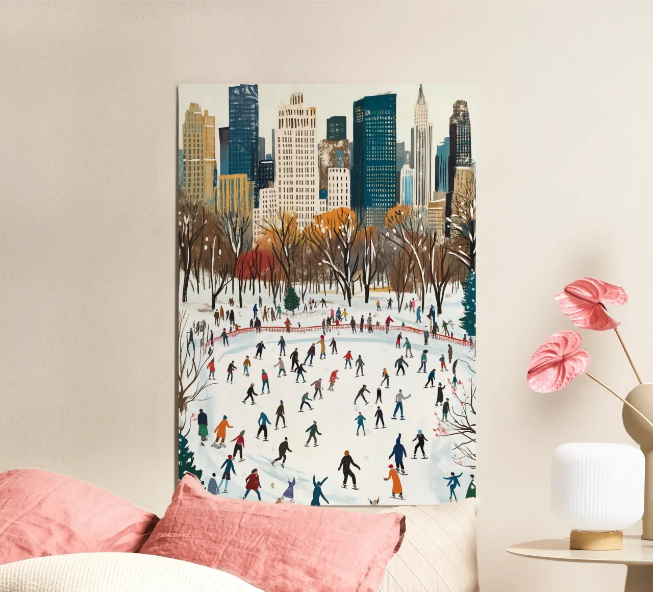 NYC Central Park ijsbaan - winters schaatsplezier in de sneeuw poster van ClubArt