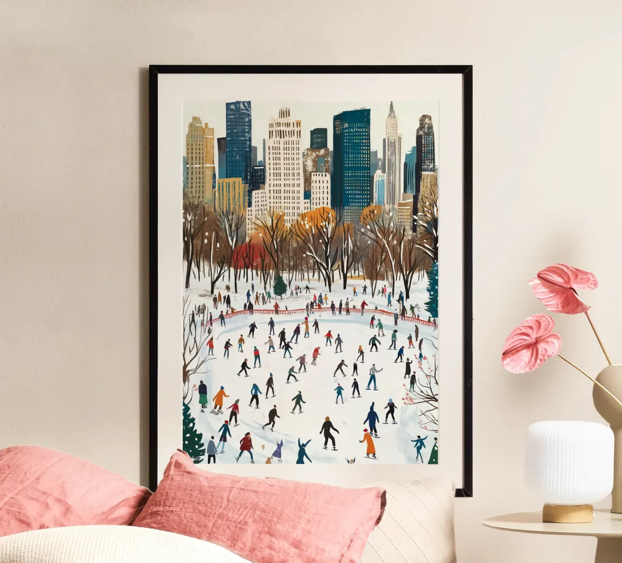 NYC Central Park ijsbaan - winters schaatsplezier in de sneeuw poster van ClubArt