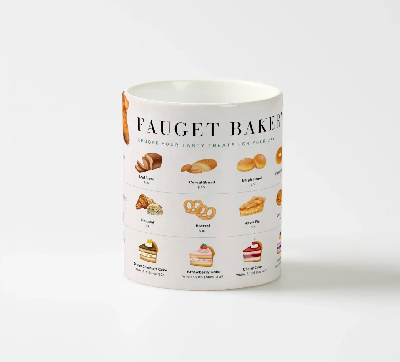 Fauget Bakkerij Menu - Prijslijst Heerlijk Gebak & Taart keramische mok van ClubArt