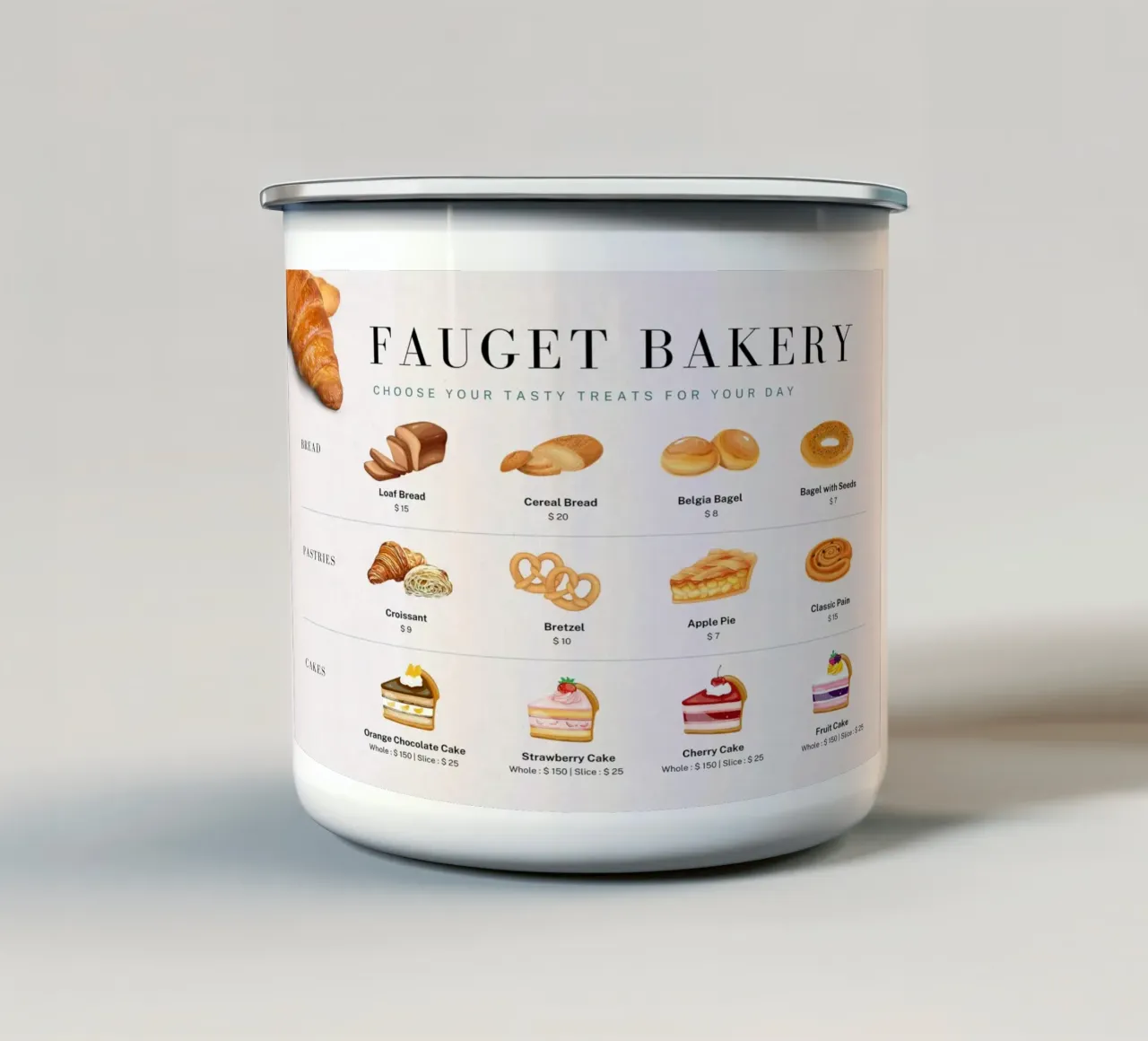 Menù della panetteria Fauget - Listino prezzi delle torte e dei dolci deliziosi tazza in smalto da ClubArt