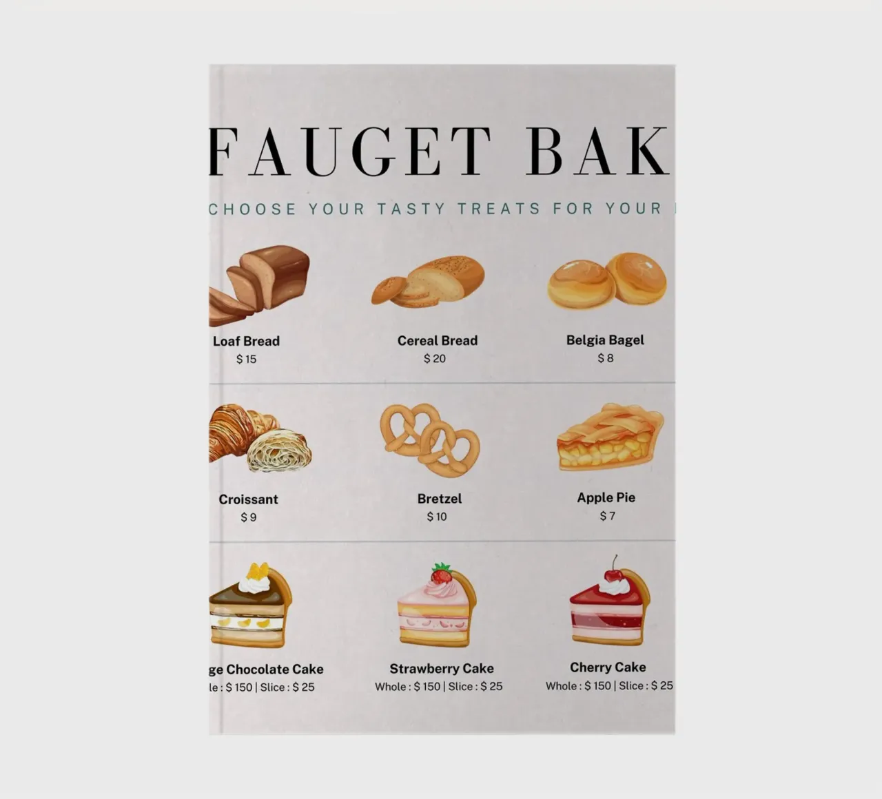Fauget Bakery Menu - Delicious Pastry & Cake Price List notebook by ClubArt
