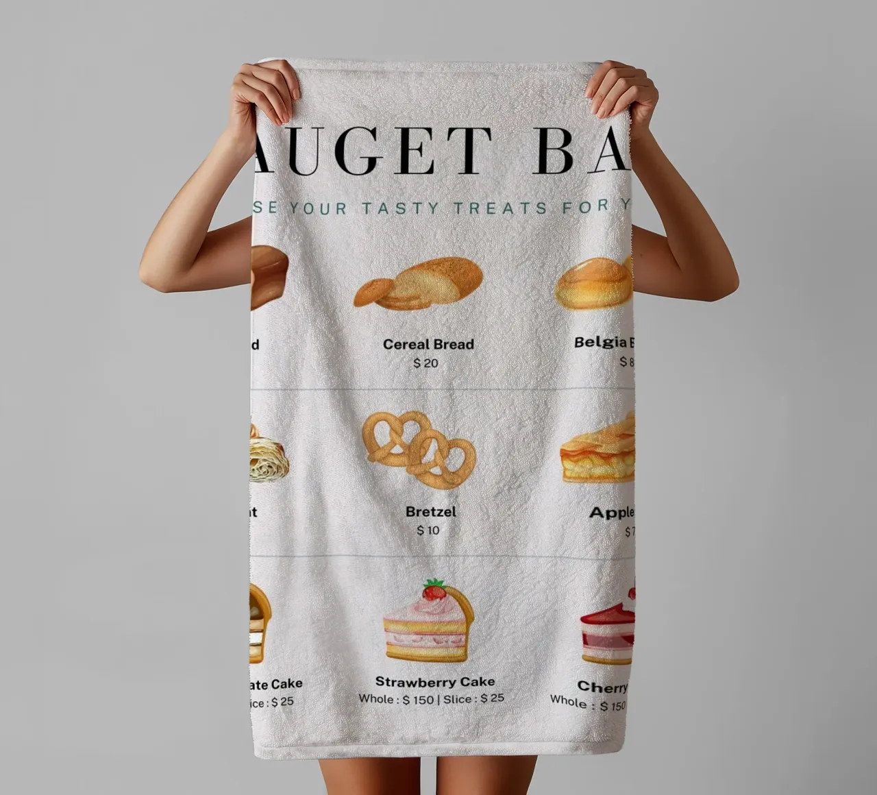 Fauget Bakery Menu - Delicious Pastry & Cake Price List towel by ClubArt