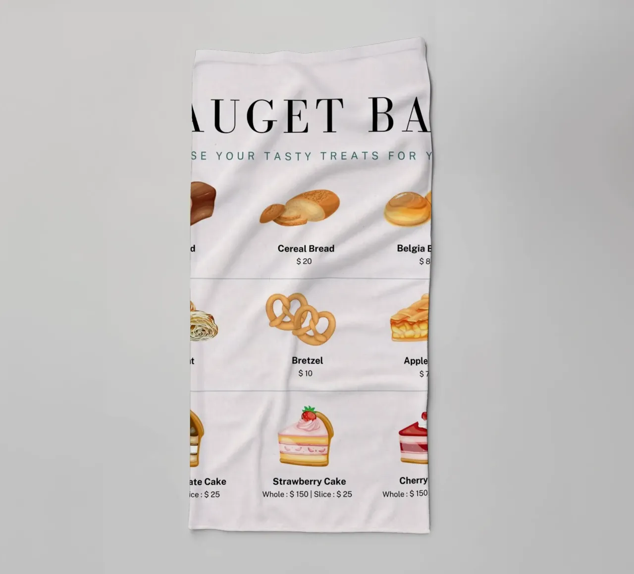 Fauget Bakery Menu - Delicious Pastry & Cake Price List towel by ClubArt