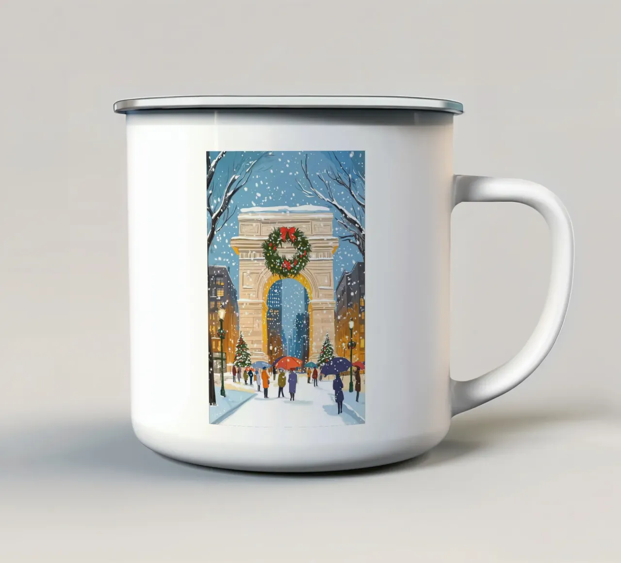 Arco di Washington Square in festa - Natale innevato a NYC tazza in smalto da ClubArt