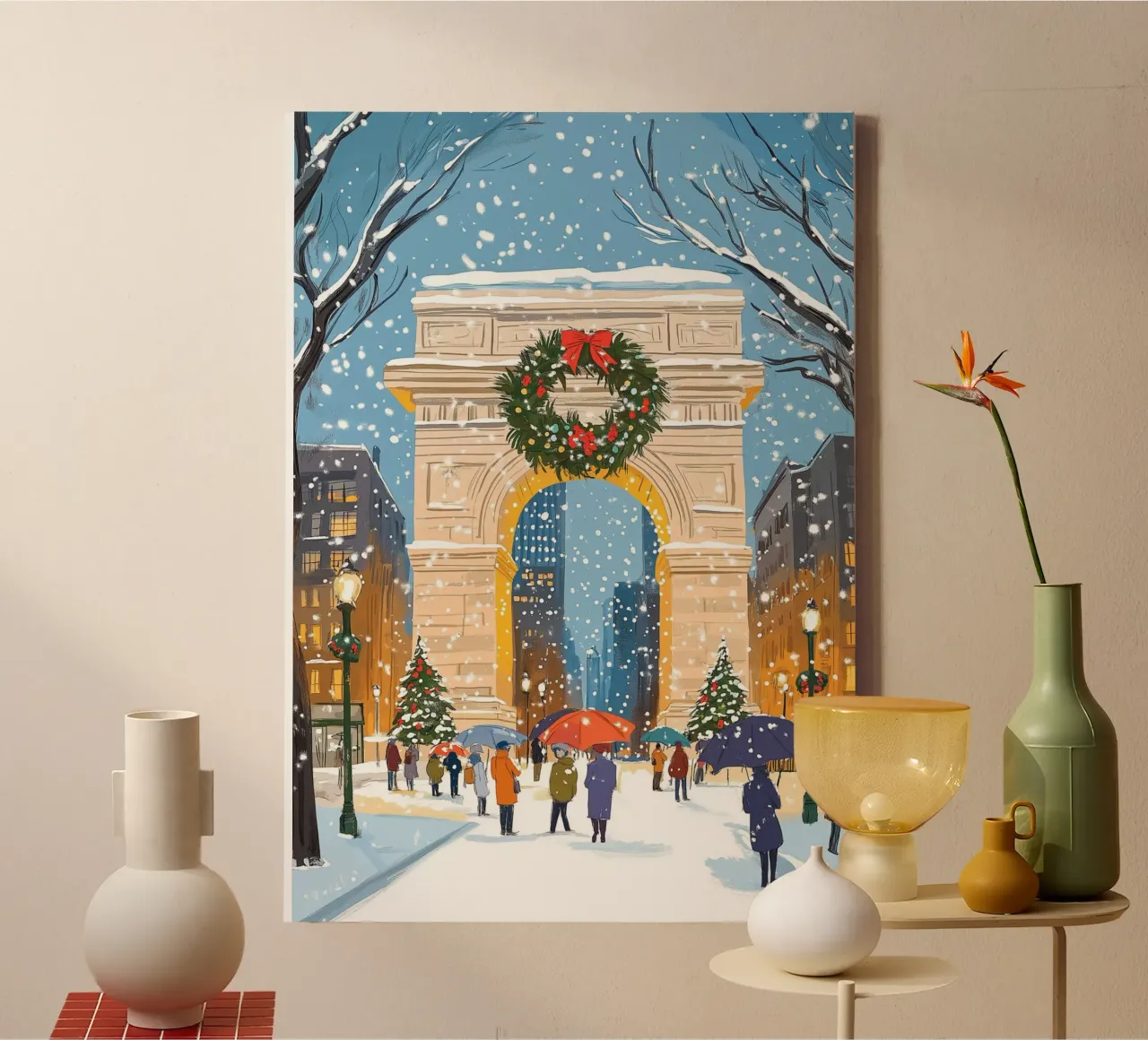 Arco di Washington Square in festa - Natale innevato a NYC tela con Cornice a cassetta da ClubArt