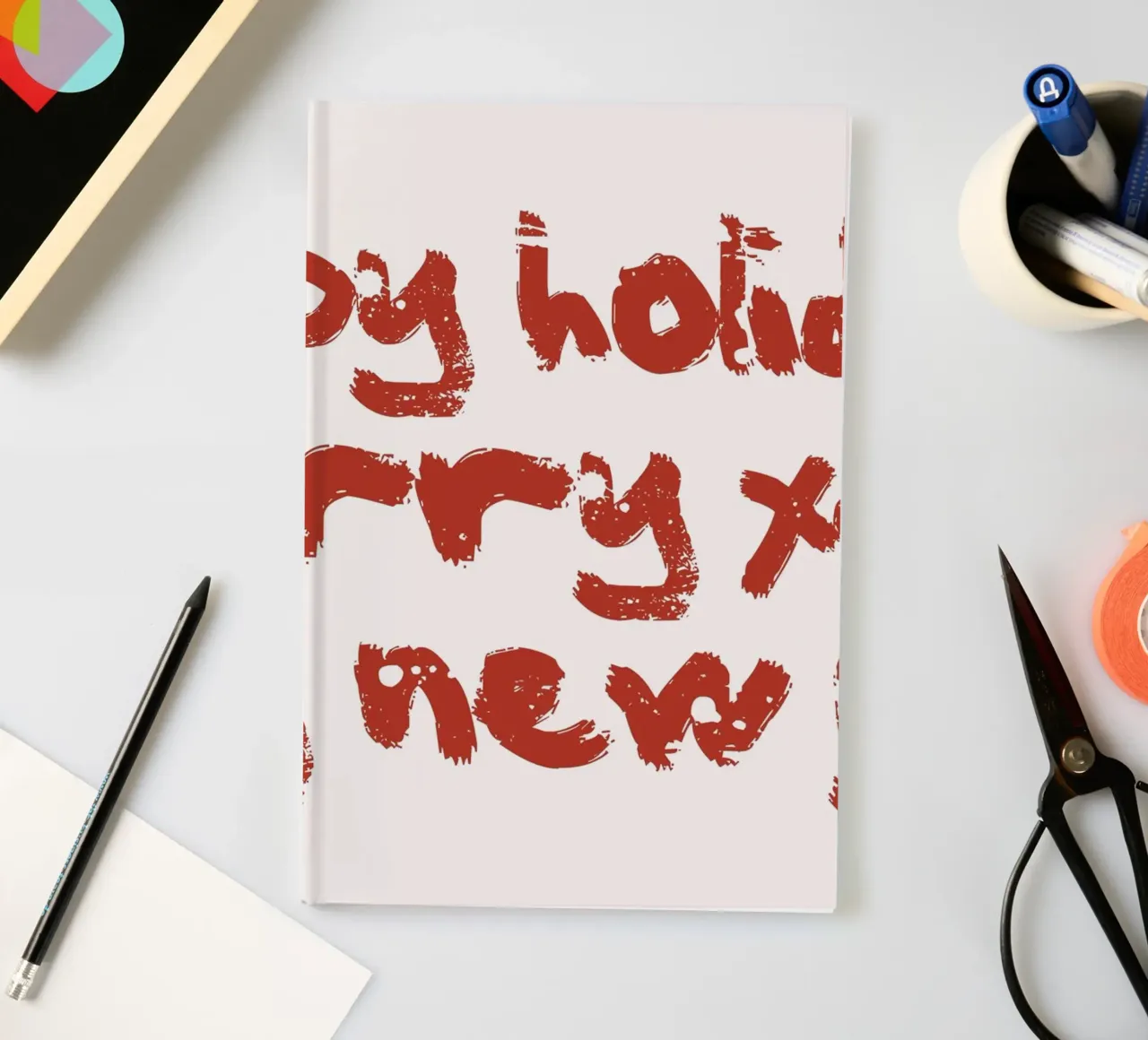 Happy Holidays Merry Xmas - Rustic Red Text Art Print notebook by ClubArt