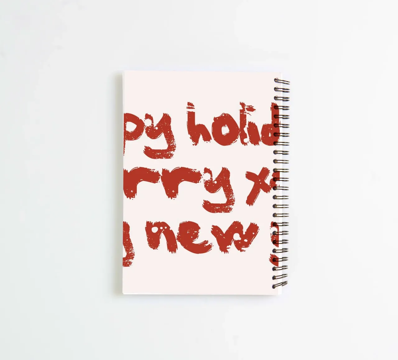 Happy Holidays Merry Xmas - Rustic Red Text Art Print spiral notebook by ClubArt