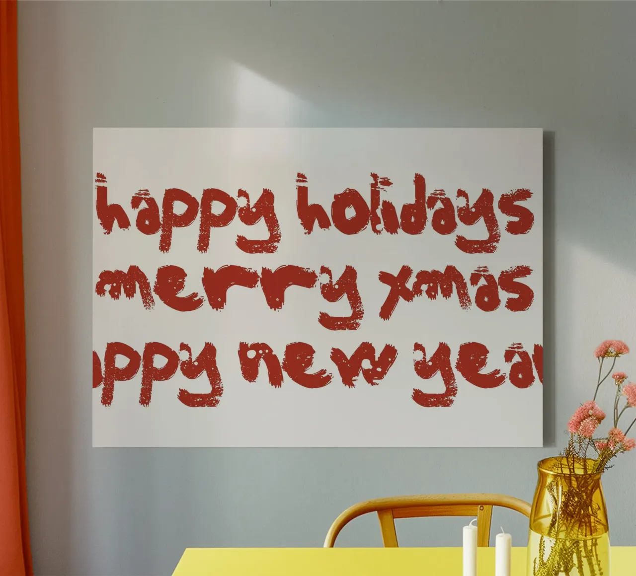 Happy Holidays Merry Xmas - Rustic Red Text Art Print canvas by ClubArt