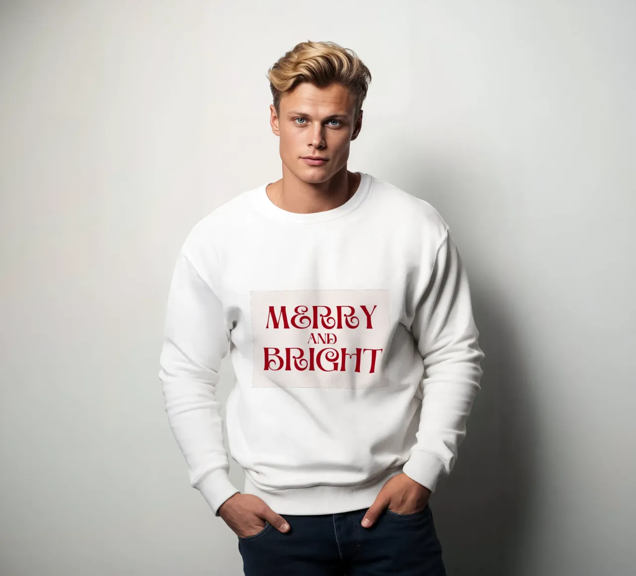 Merry and Bright - Elegant Christmas Typography Art sweatshirt by ClubArt