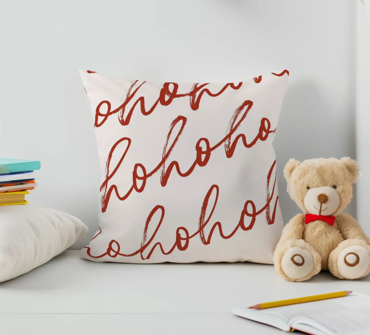Hohoho Christmas Script - Festive Red Pattern Art Print coussin de ClubArt