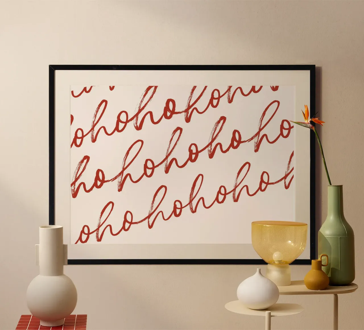 Hohoho Christmas Script - Stampa d'arte con motivo rosso festivo poster con telaio in legno da ClubArt