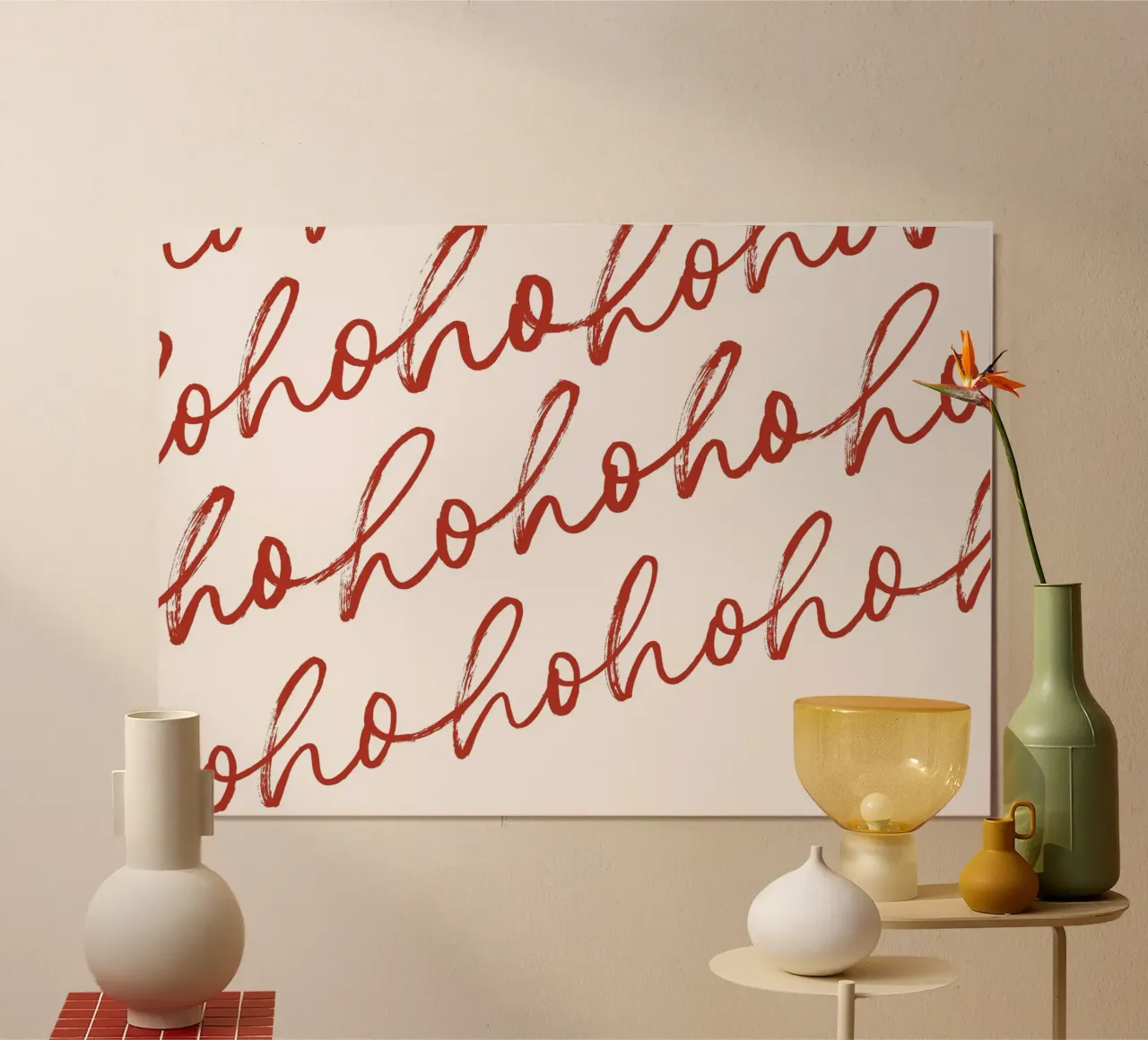 Hohoho Christmas Script - Stampa d'arte con motivo rosso festivo poster con telaio in legno da ClubArt