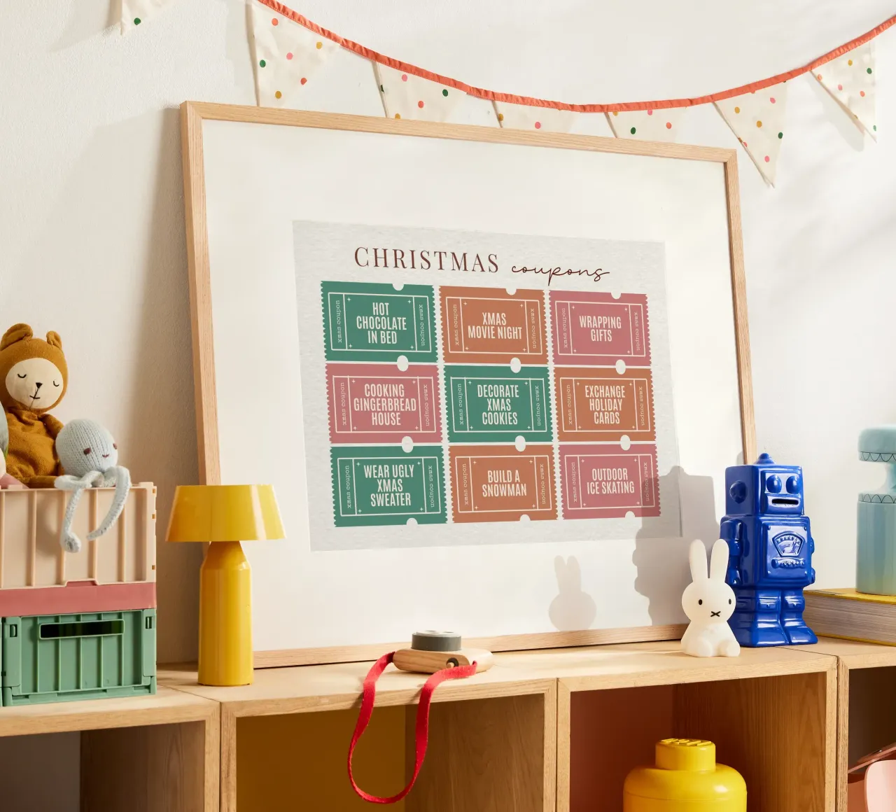 Libro dei tagliandi di Natale stampabile - Buoni attività per le vacanze poster con telaio in alluminio da ClubArt