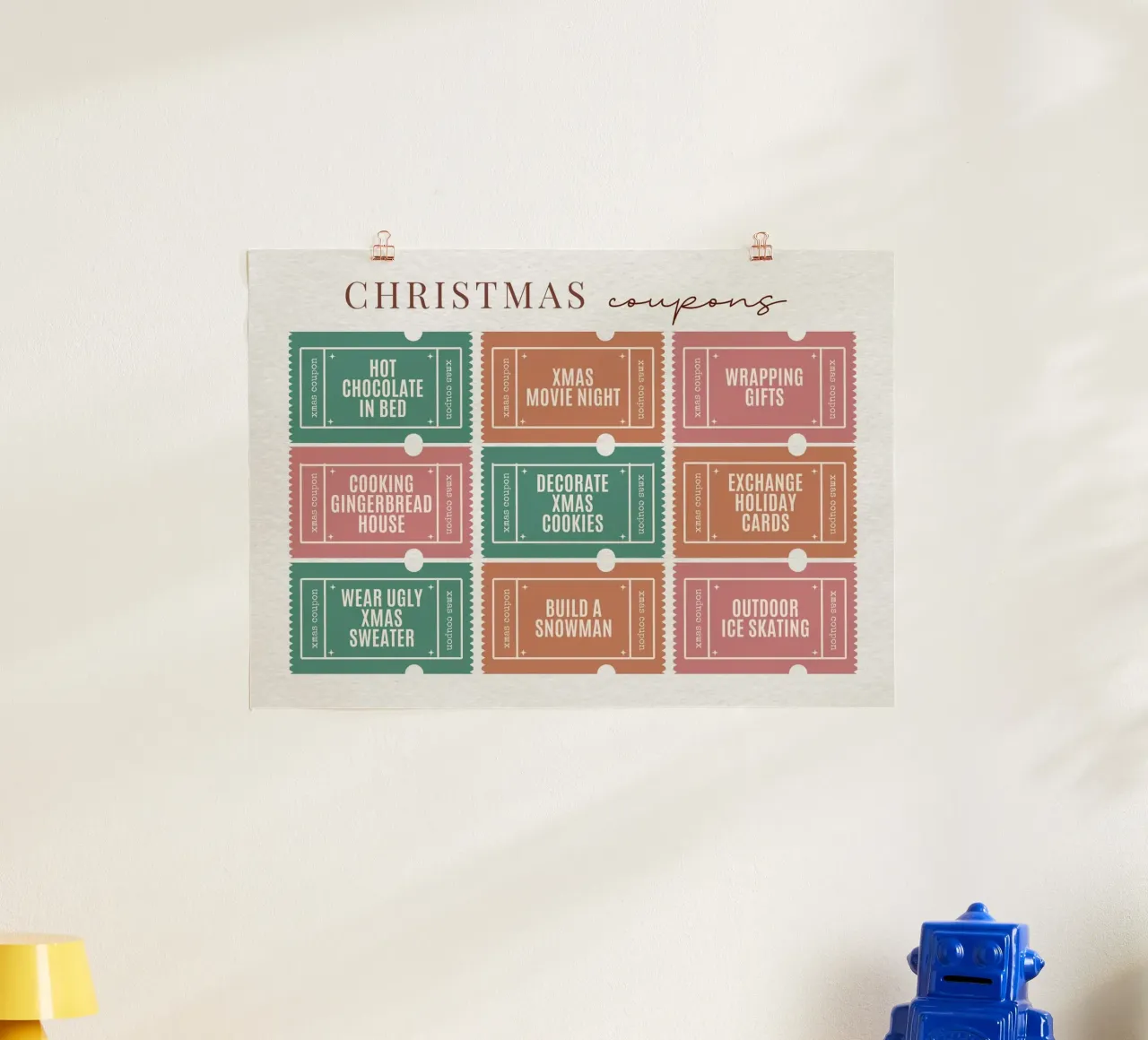 Libro dei tagliandi di Natale stampabile - Buoni attività per le vacanze poster con telaio in alluminio da ClubArt