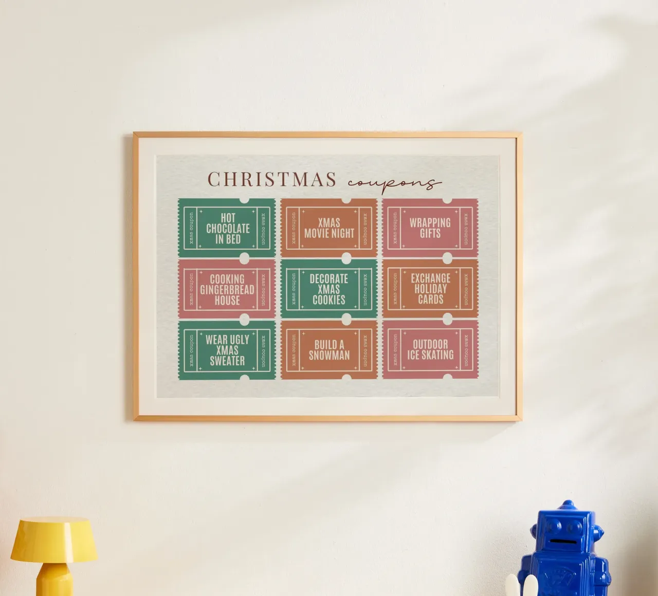 Libro dei tagliandi di Natale stampabile - Buoni attività per le vacanze poster con telaio in alluminio da ClubArt