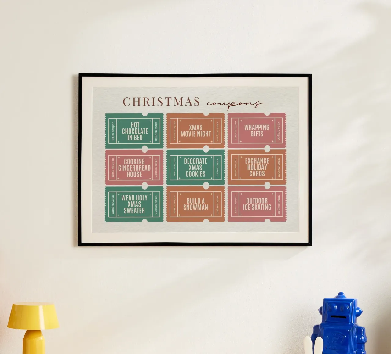 Libro dei tagliandi di Natale stampabile - Buoni attività per le vacanze poster con telaio in alluminio da ClubArt