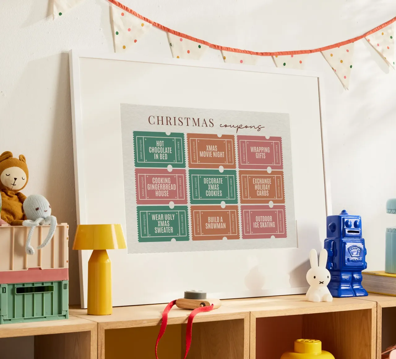 Libro dei tagliandi di Natale stampabile - Buoni attività per le vacanze poster con telaio in alluminio da ClubArt
