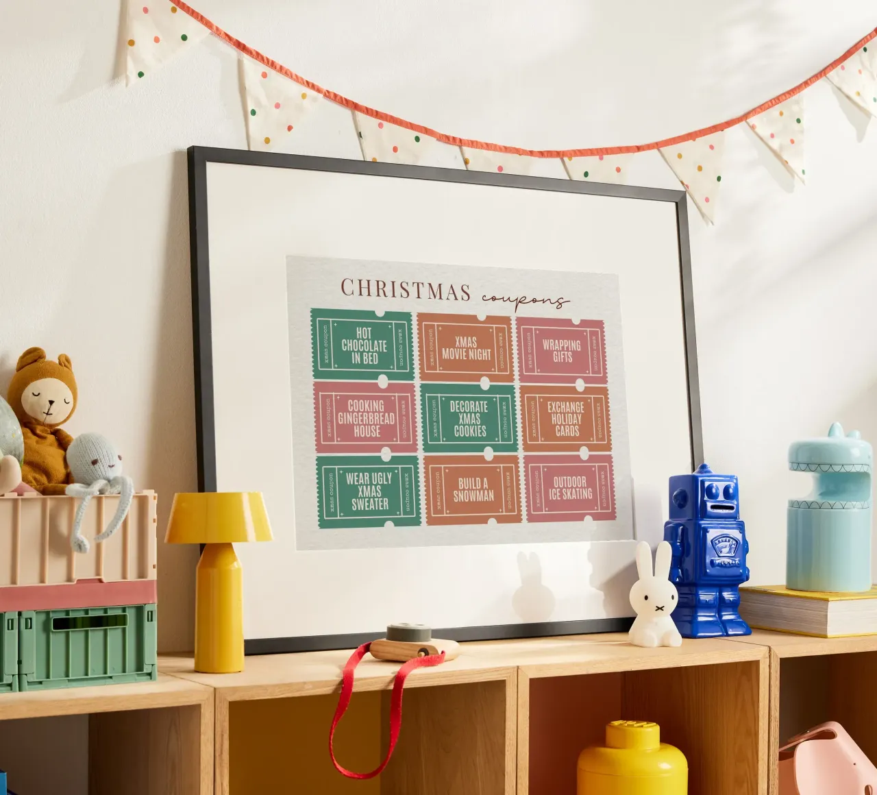 Libro dei tagliandi di Natale stampabile - Buoni attività per le vacanze poster con telaio in alluminio da ClubArt