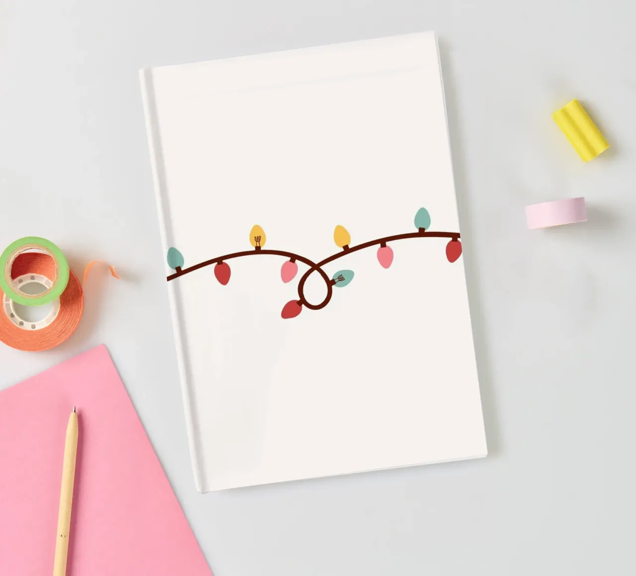 Colorful Holiday Lights - Festive String Light Border Art notebook by ClubArt