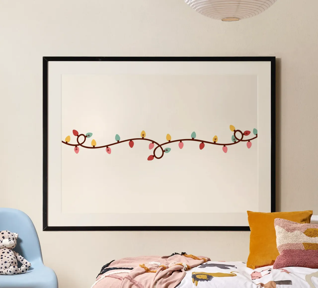 Lumières de Noël colorées - Art de la bordure de la guirlande lumineuse festive poster de ClubArt