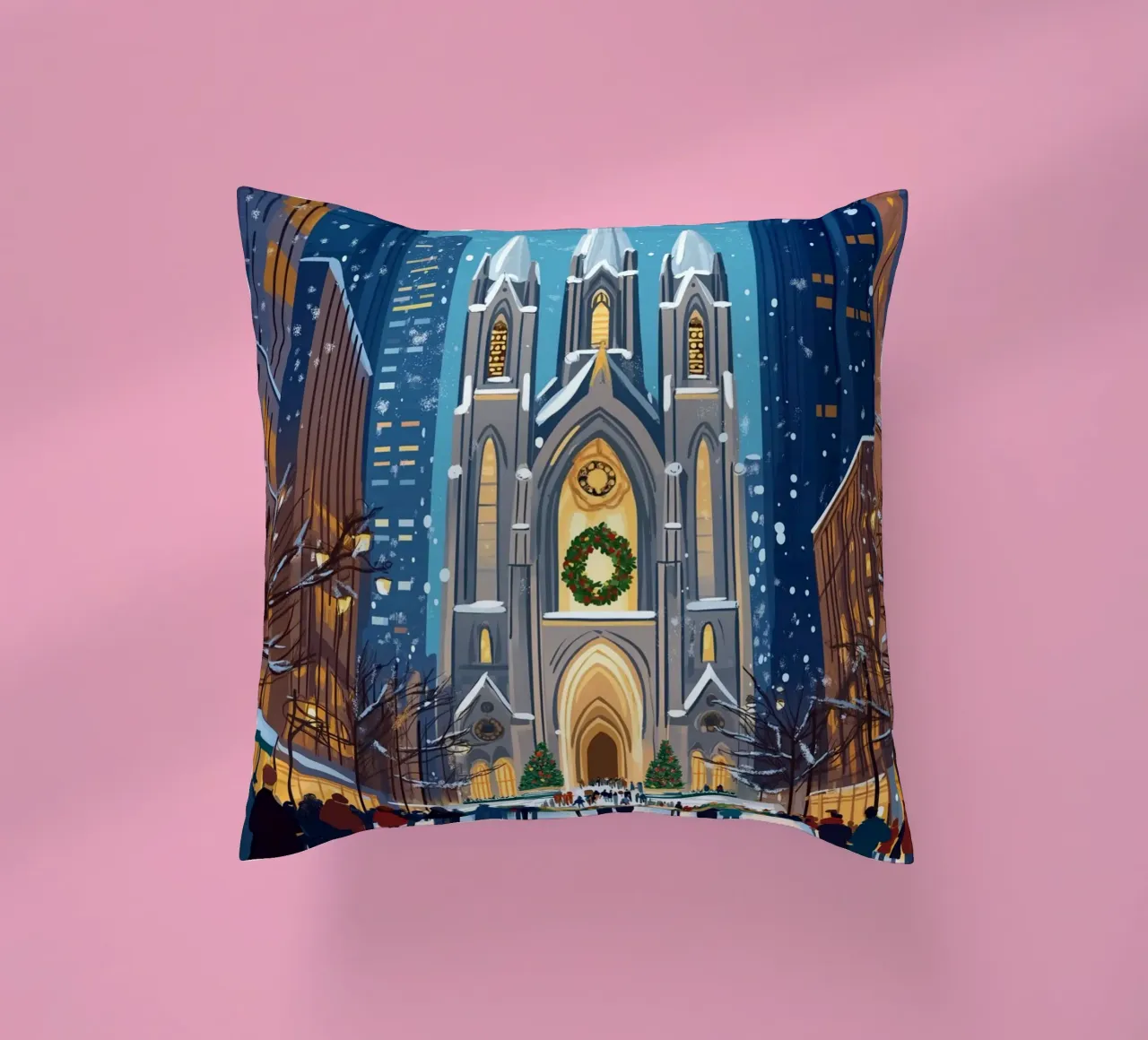 Cattedrale di San Patrizio in festa - Natale innevato a NYC cuscino da ClubArt