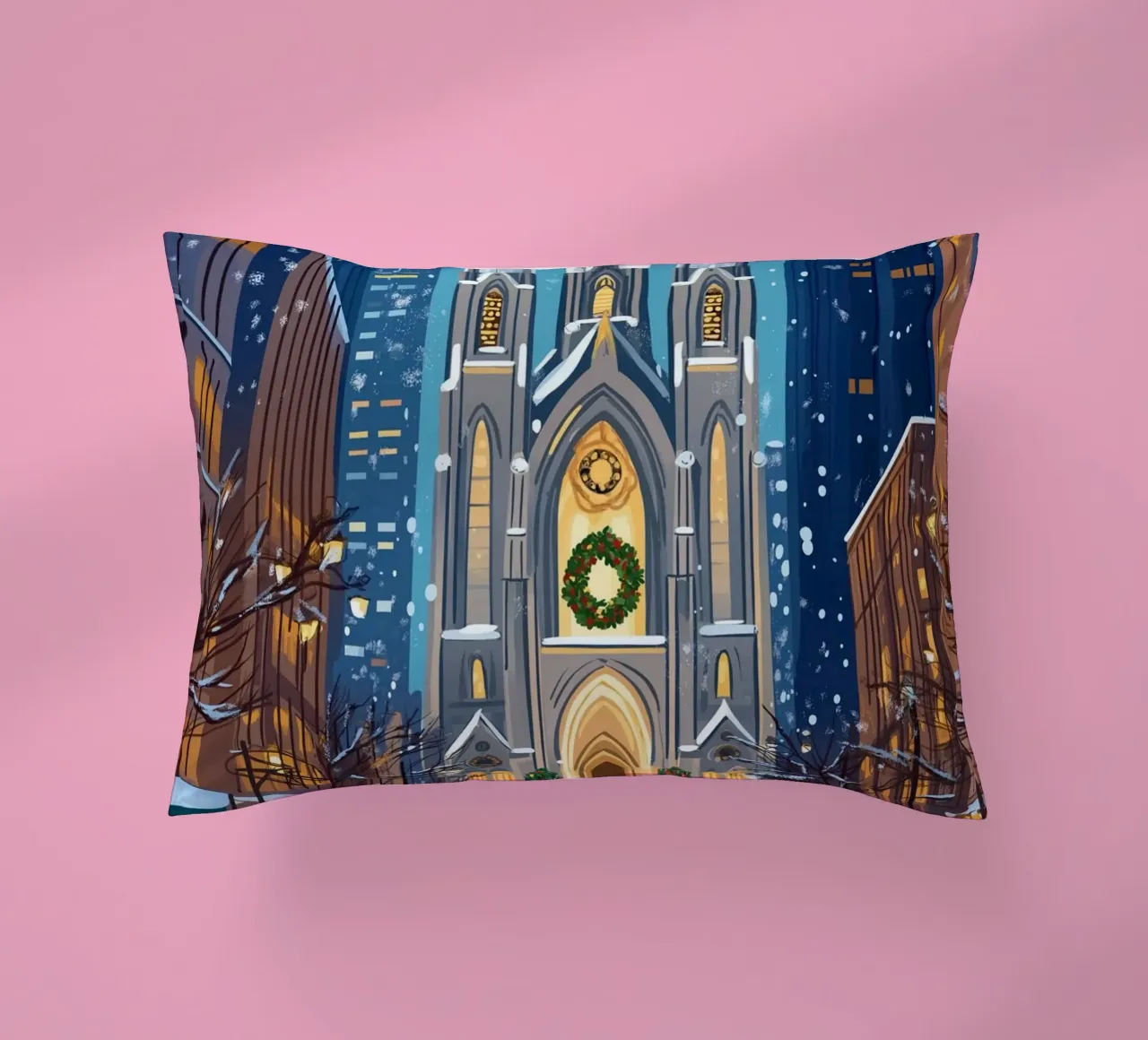 Cattedrale di San Patrizio in festa - Natale innevato a NYC cuscino da ClubArt