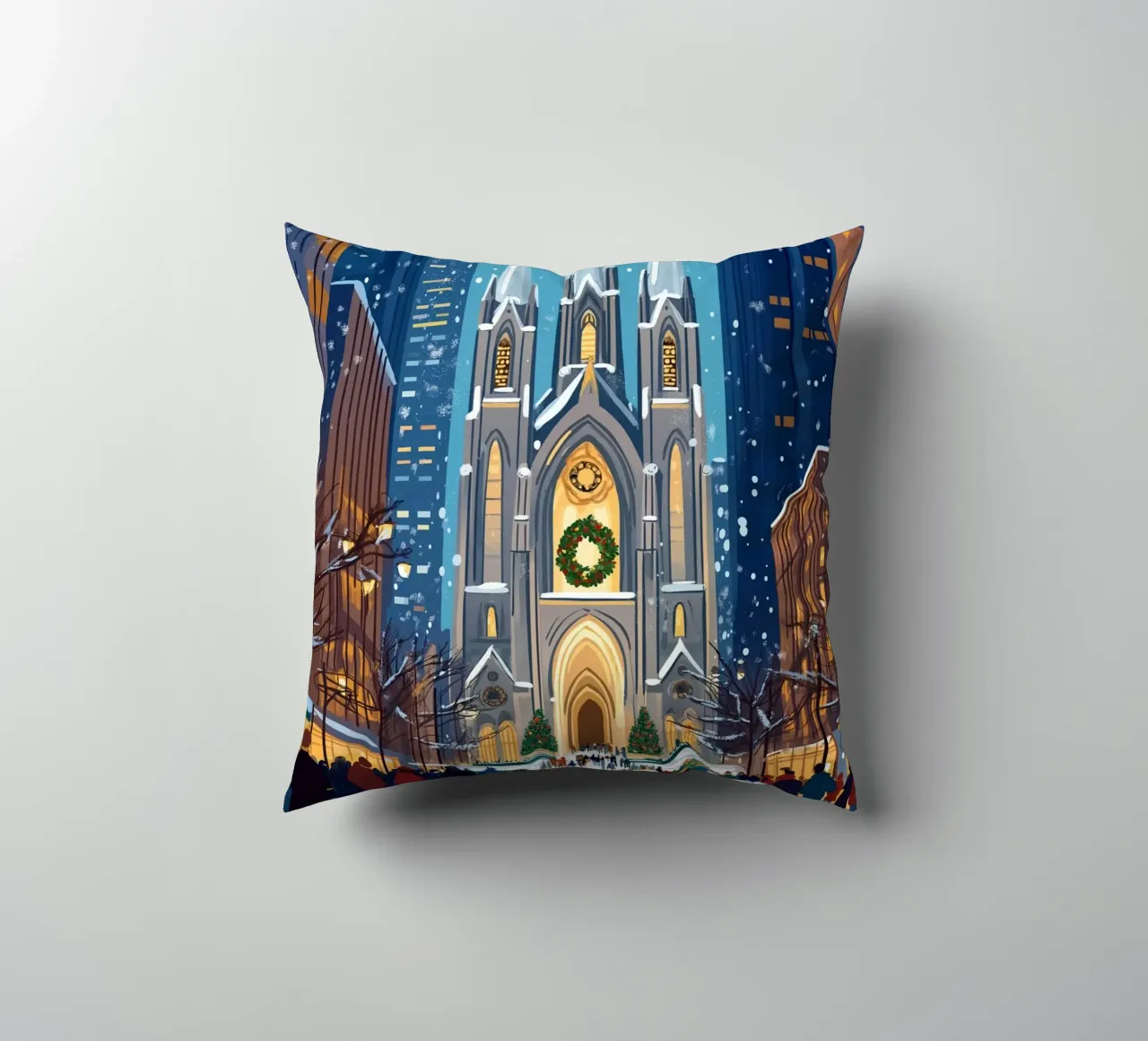 Cattedrale di San Patrizio in festa - Natale innevato a NYC cuscino da ClubArt