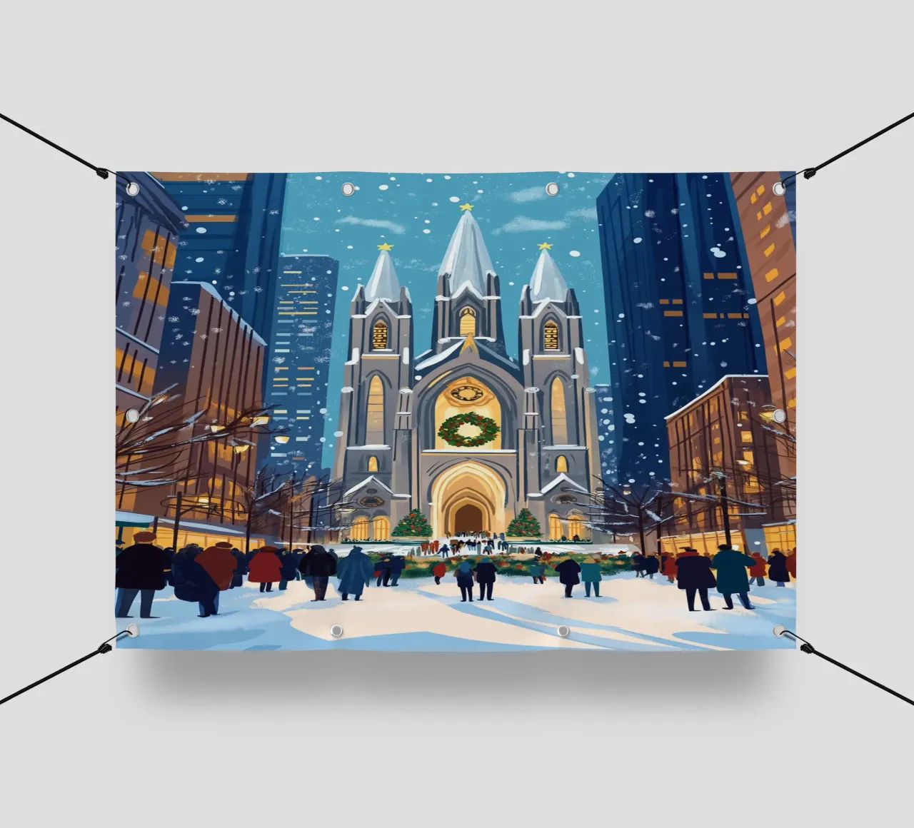 Cattedrale di San Patrizio in festa - Natale innevato a NYC telo in pvc da ClubArt