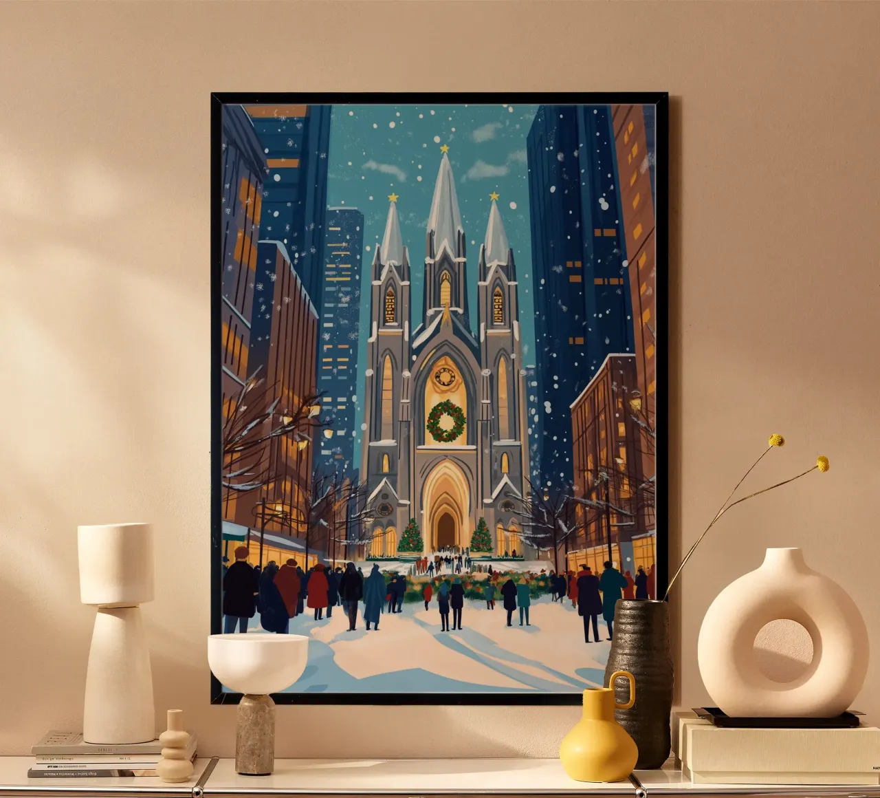 Cattedrale di San Patrizio in festa - Natale innevato a NYC poster con telaio in plastica da ClubArt