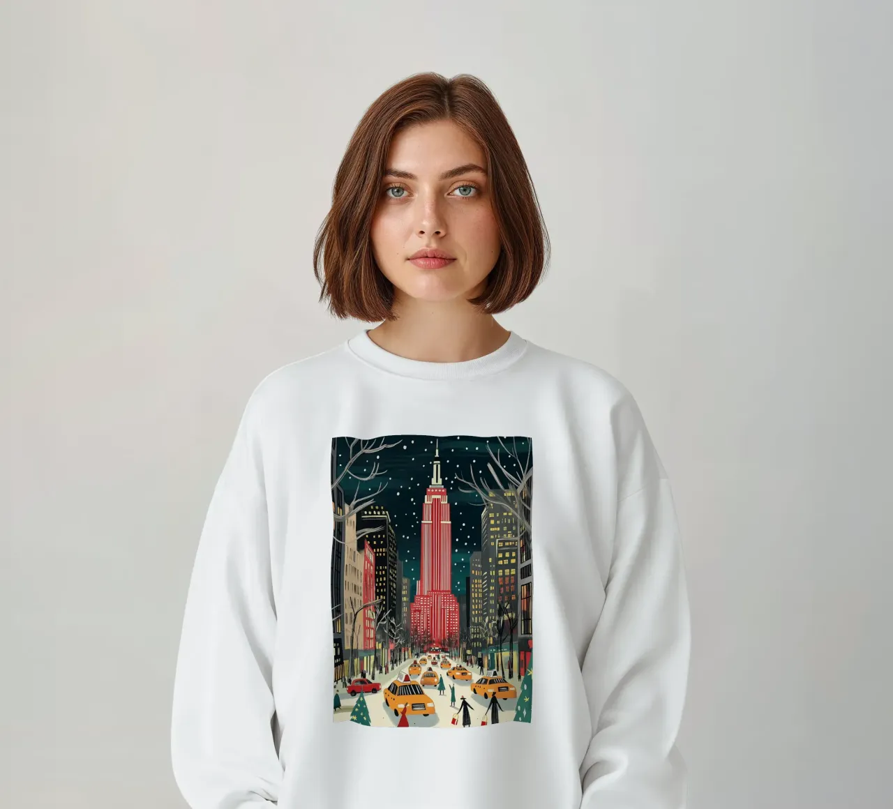 Empire State Red Glow - Paesaggio urbano innevato di Natale a New York felpa da ClubArt