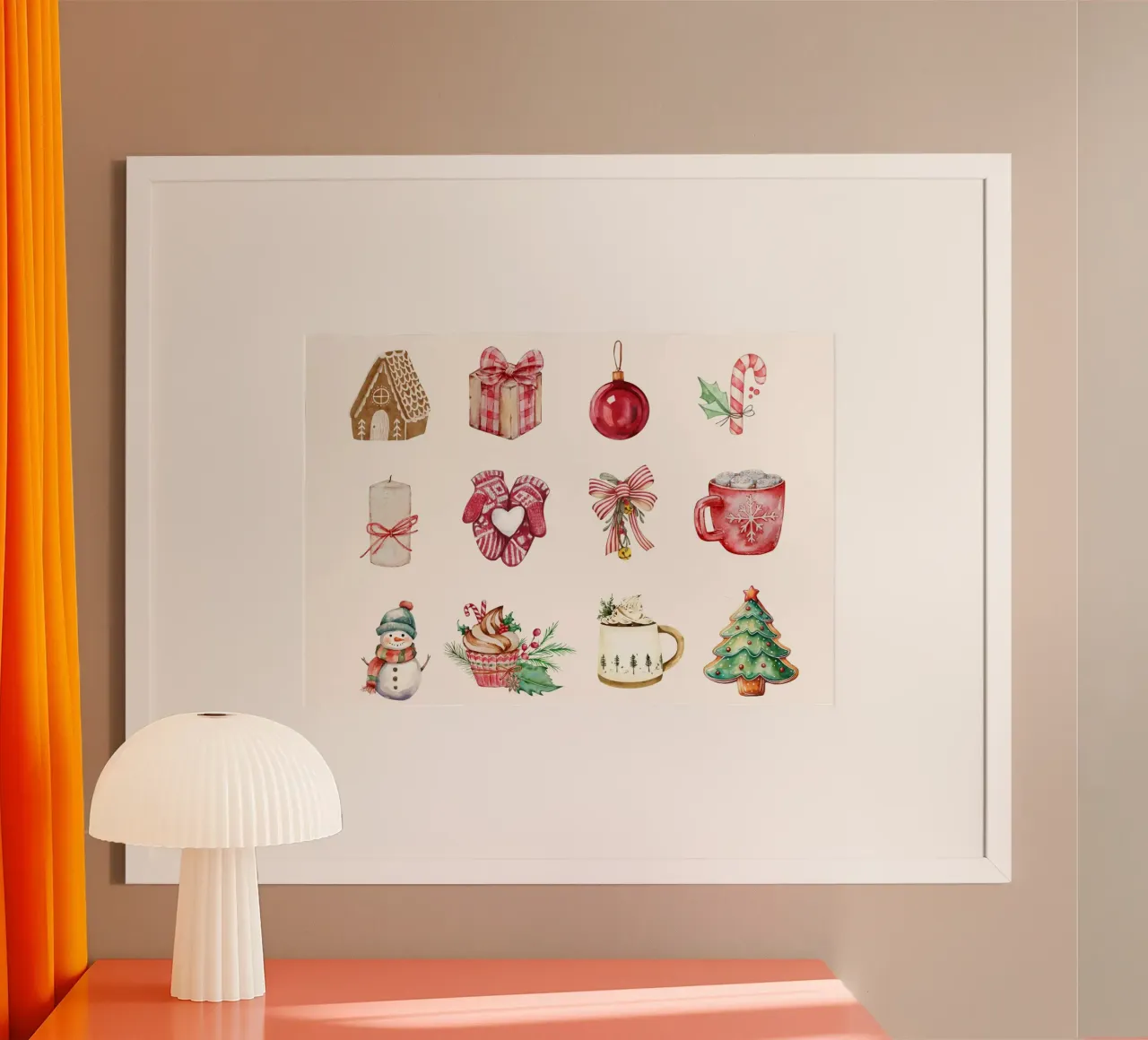 Gemütliche Weihnachten Elemente - Aquarell Urlaub Dekor Set Poster mit Holzrahmen von ClubArt