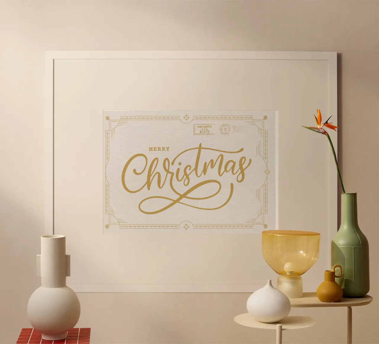 Merry Christmas Gold Script - Lettera d'arte elegante per le vacanze poster con telaio in plastica da ClubArt