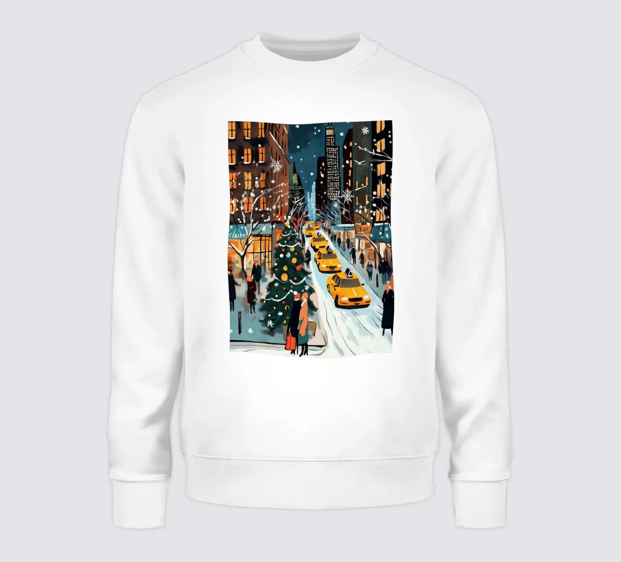 NYC, strada di Natale innevata - Scena di vacanza con taxi giallo felpa da ClubArt