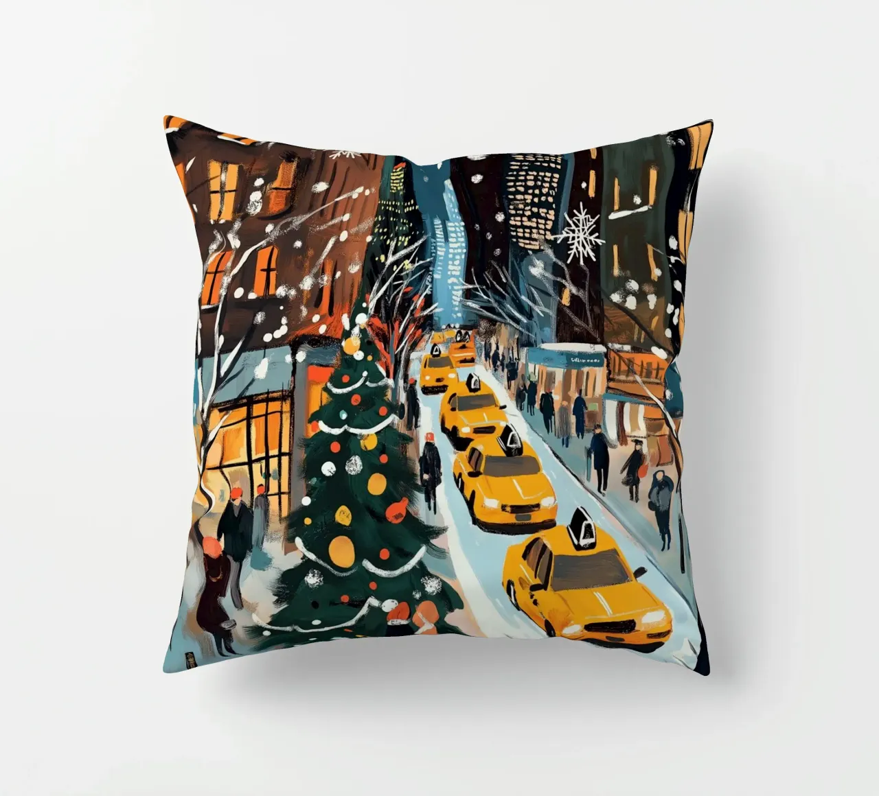 NYC, strada di Natale innevata - Scena di vacanza con taxi giallo cuscino da ClubArt