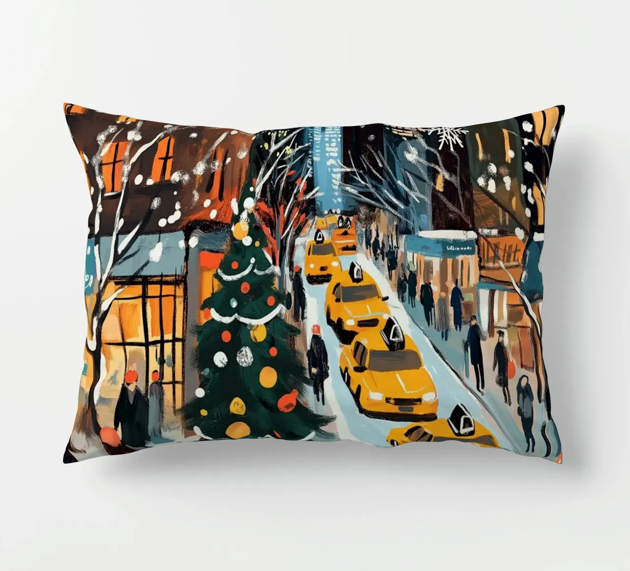 NYC, strada di Natale innevata - Scena di vacanza con taxi giallo cuscino da ClubArt