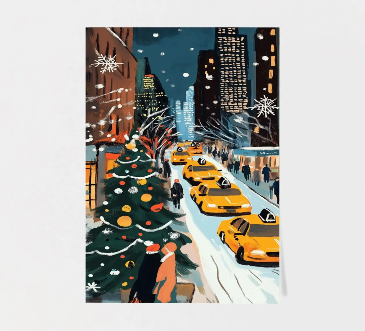 NYC Snowy Christmas Street - Yellow Cab Holiday Scene sticker sheet by ClubArt