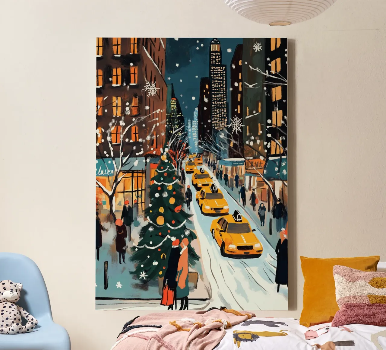 NYC Snowy Christmas Street - Yellow Cab Holiday Scene canvas by ClubArt