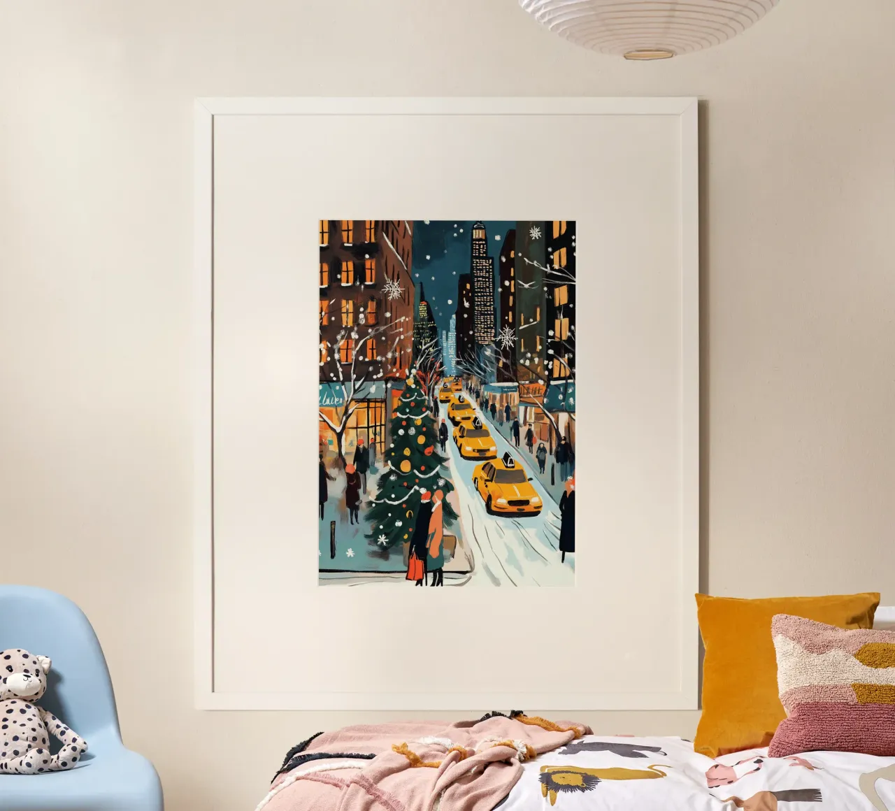 NYC, strada di Natale innevata - Scena di vacanza con taxi giallo carta hahnemühle da ClubArt