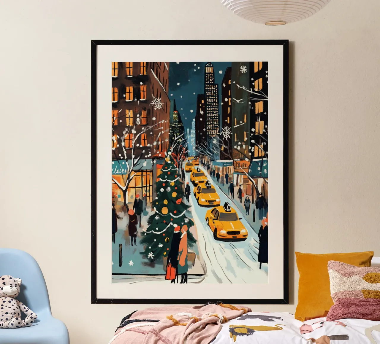NYC, strada di Natale innevata - Scena di vacanza con taxi giallo carta hahnemühle da ClubArt