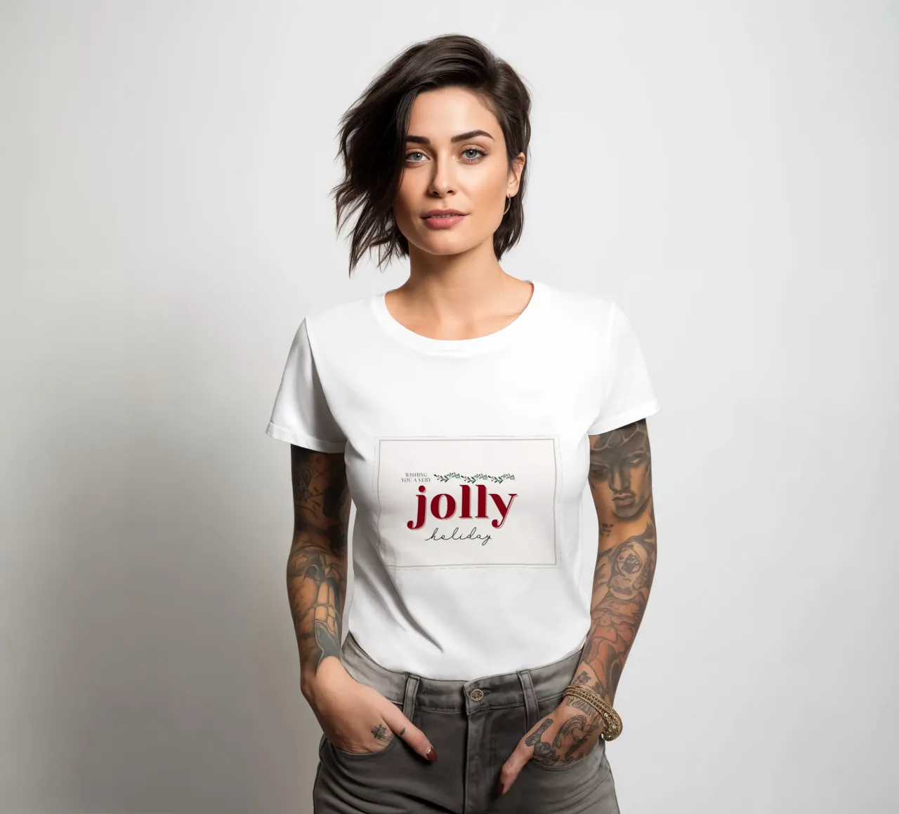Wishing You a Jolly Holiday - Festive Greeting Print women's fitted t-shirt by ClubArt